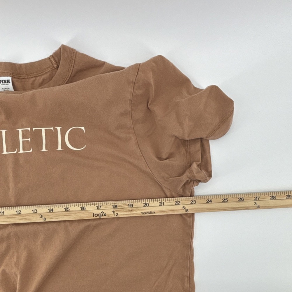 PINK Victoria's Secret Beige Pima Cotton Club Tee Graphic Print Athletic Crop XL - Picture 9 of 9